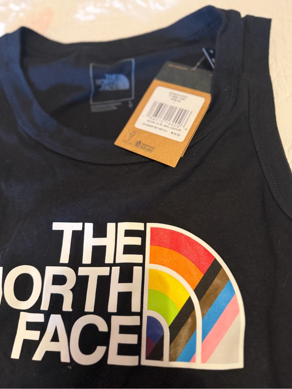 The North Face Black Tank Top with Multicolor Rainbow Logo